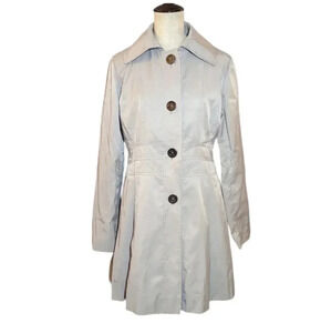 Guess Trench Coat Jacket Long Buttons Medium Gray Silver